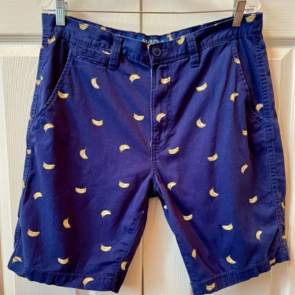 BLUE WITH BANANAS FLEX CLASSIC FIT SHORTS BY ARIZONA JEAN CO SIZE 34 EUC